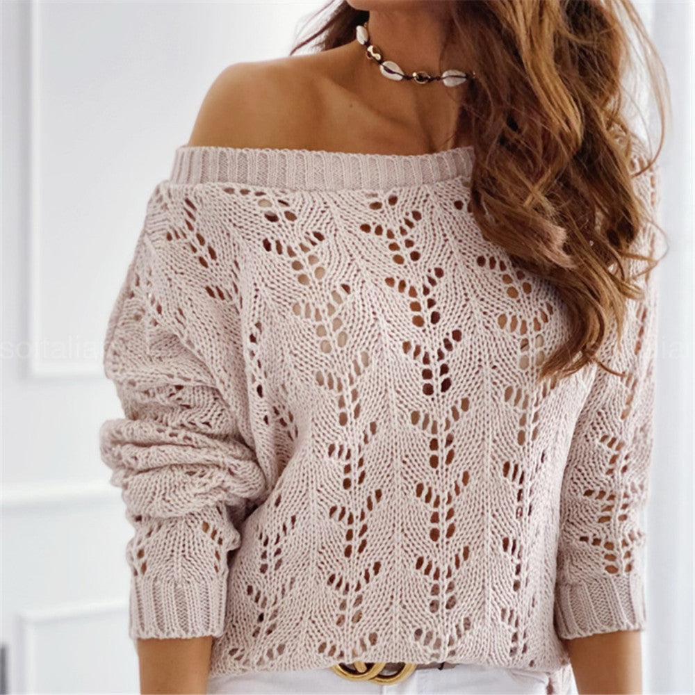 Kvinnor Off-Shoulder Stickad Tröja med Blommigt Hålmönster Mirla-Eva Jonsson