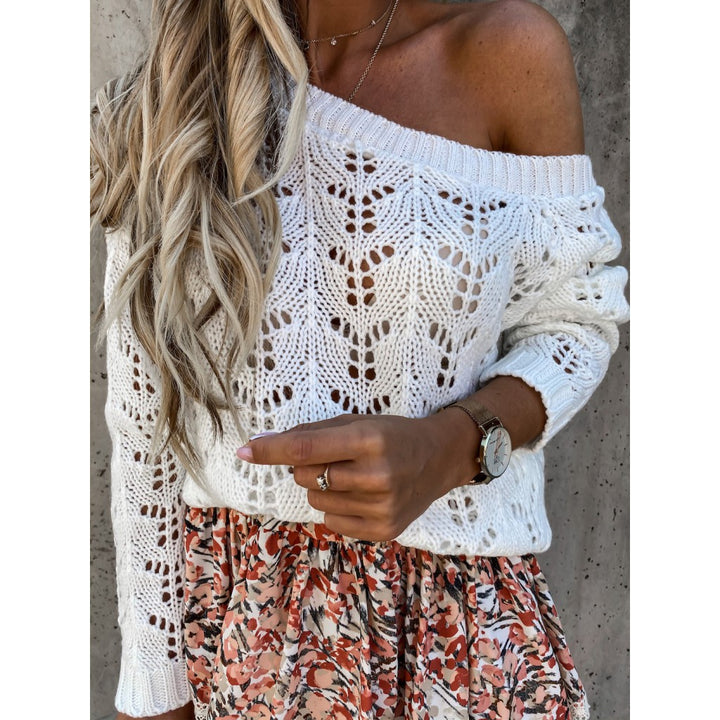 Kvinnor Off-Shoulder Stickad Tröja med Blommigt Hålmönster Mirla-Eva Jonsson