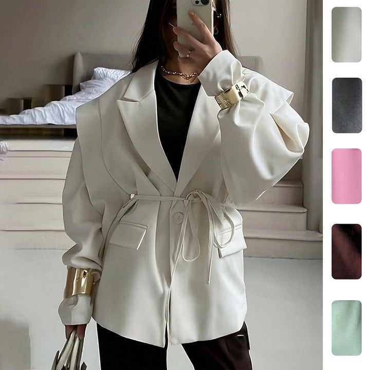 Kvinnor Oversized Blazer med midjebälte och eleganta puffärmar Mirla-Eva Jonsson