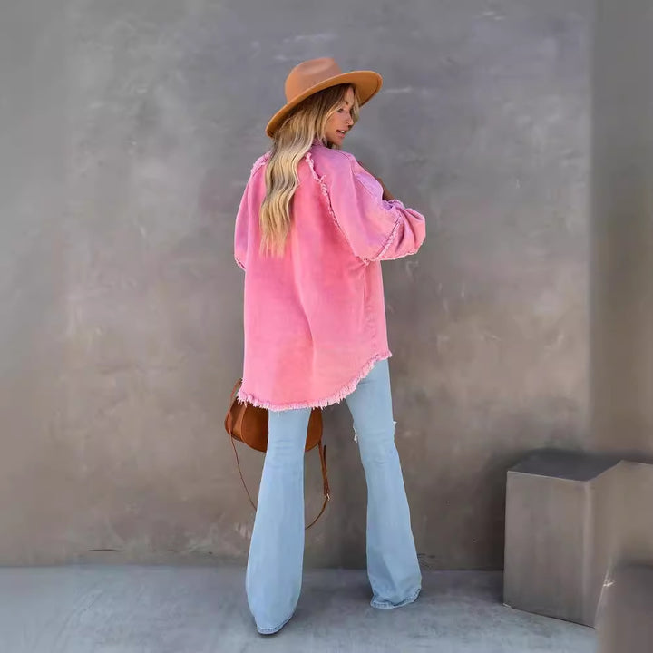 Kvinnor Oversized Denim Skjorta med Fransar Mirla-Eva Jonsson