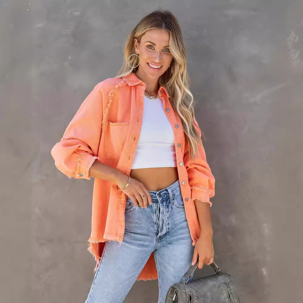 Kvinnor Oversized Denim Skjorta med Fransar Mirla-Eva Jonsson