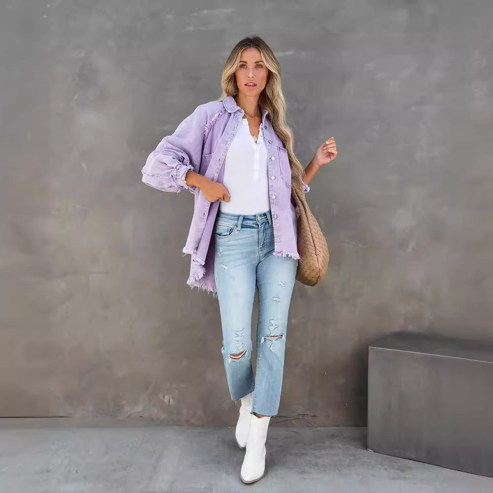 Kvinnor Oversized Denim Skjorta med Fransar Mirla-Eva Jonsson