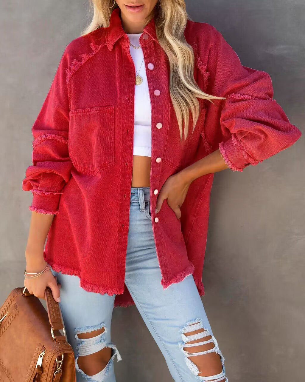 Kvinnor Oversized Denim Skjorta med Fransar Mirla-Eva Jonsson