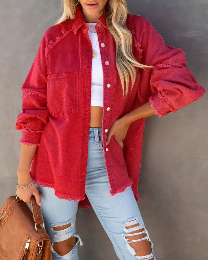 Kvinnor Oversized Denim Skjorta med Fransar Mirla-Eva Jonsson