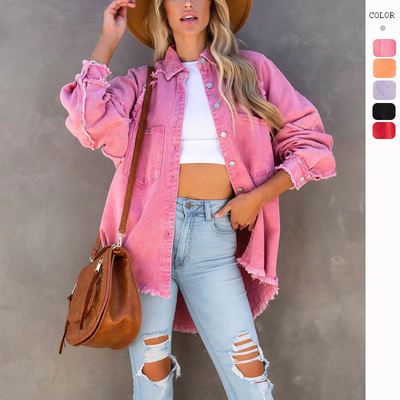 Kvinnor Oversized Denim Skjorta med Fransar Mirla-Eva Jonsson