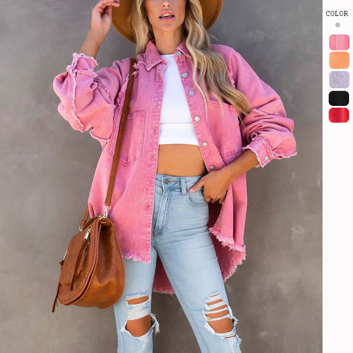 Kvinnor Oversized Denim Skjorta med Fransar Mirla-Eva Jonsson