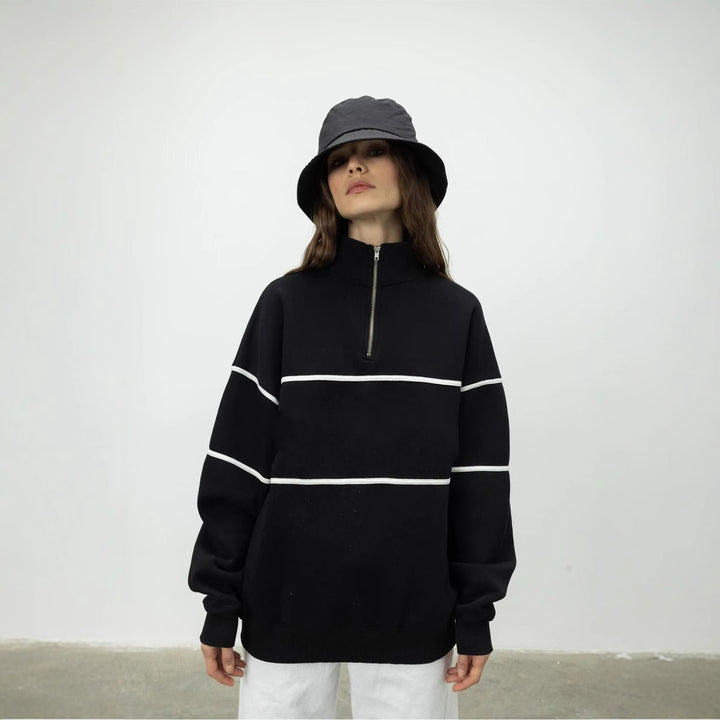 Kvinnor Oversized Hoodie med Dragkedja och Randigt Mönster Mirla-Eva Jonsson