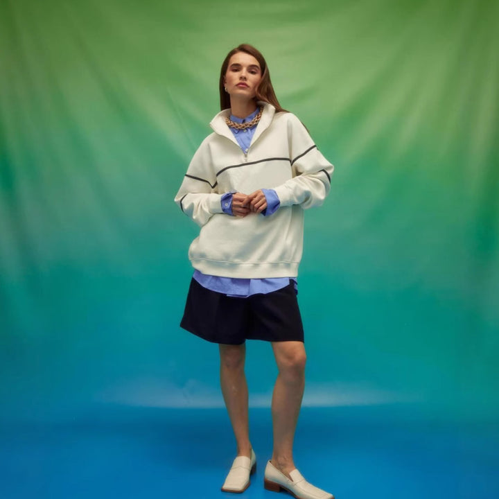 Kvinnor Oversized Hoodie med Dragkedja och Randigt Mönster Mirla-Eva Jonsson