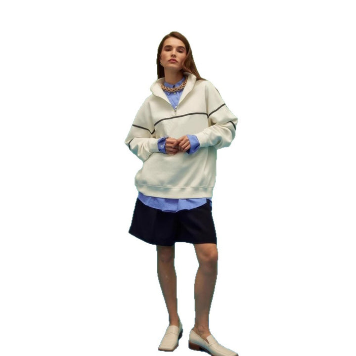 Kvinnor Oversized Hoodie med Dragkedja och Randigt Mönster Mirla-Eva Jonsson