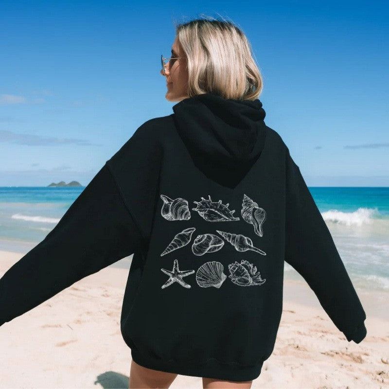 Kvinnor Oversized Hoodie med Maritim Skalsdesign Mirla-Eva Jonsson