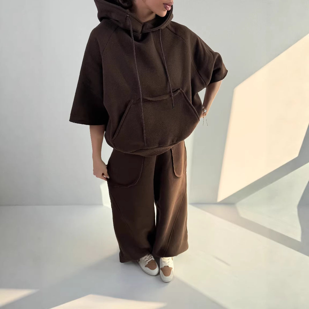 Kvinnor Oversized Huva Tröja med Känguruficka och Elastisk Hems Mirla-Eva Jonsson