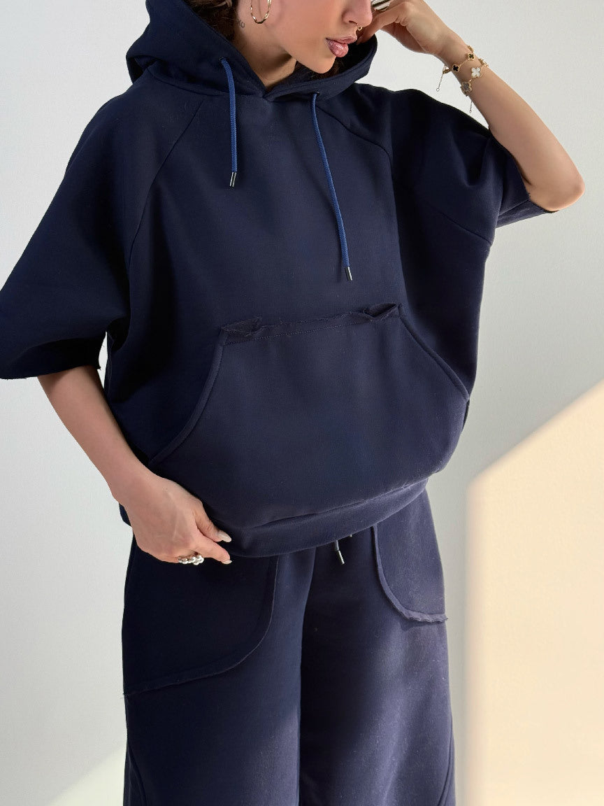Kvinnor Oversized Huva Tröja med Känguruficka och Elastisk Hems Mirla-Eva Jonsson