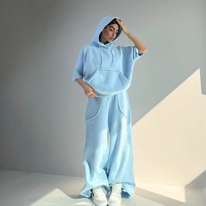Kvinnor Oversized Huva Tröja med Känguruficka och Elastisk Hems Mirla-Eva Jonsson