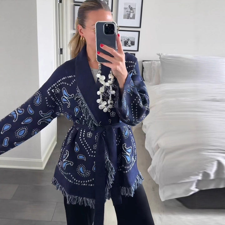 Kvinnor Oversized Kimono-väst med raffinerade fransar och färgglad paisleymönster Mirla-Eva Jonsson