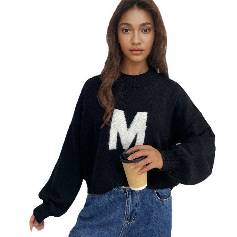 Kvinnor Oversized Stickad Tröja med Unik Framsida Design Mirla-Eva Jonsson