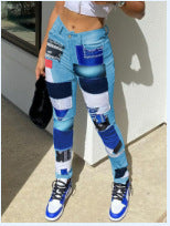 Kvinnor Slim Fit Jeans Byxor med Patchwork Design Eva Jonsson-Eva Jonsson