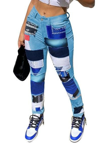 Kvinnor Slim Fit Jeans Byxor med Patchwork Design Eva Jonsson-Eva Jonsson