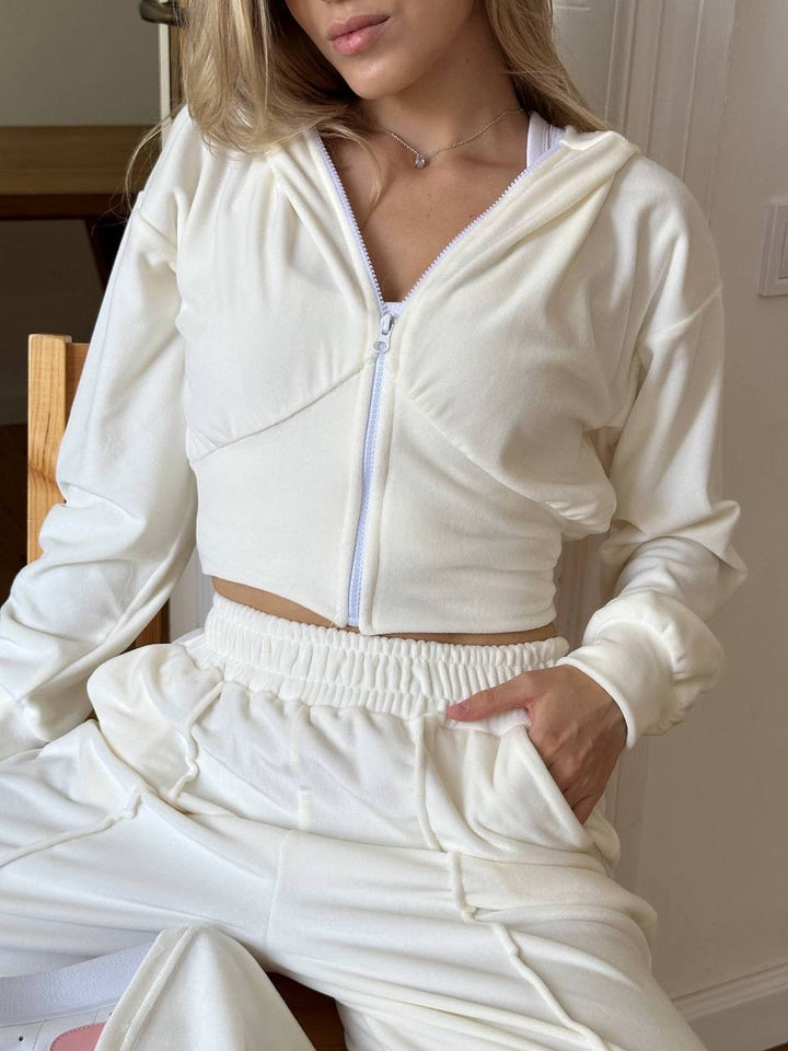 Kvinnor Sport Cropped Hoodie och Lösa Joggingbyxor Set Mirla-Eva Jonsson