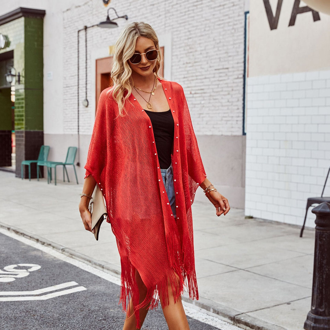 Kvinnor Transparent Kaftan med Fransiga Kanter och Elegant Design Mirla-Eva Jonsson
