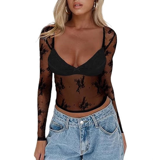 Kvinnor Transparent Spetsblus med eleganta Detaljer Mirla-Eva Jonsson