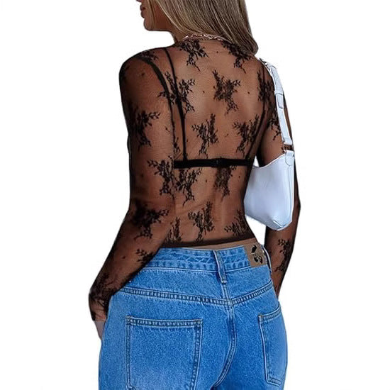 Kvinnor Transparent Spetsblus med eleganta Detaljer Mirla-Eva Jonsson
