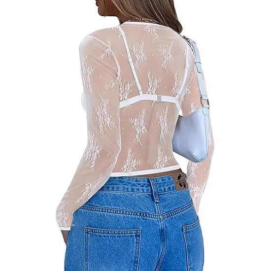 Kvinnor Transparent Spetsblus med eleganta Detaljer Mirla-Eva Jonsson