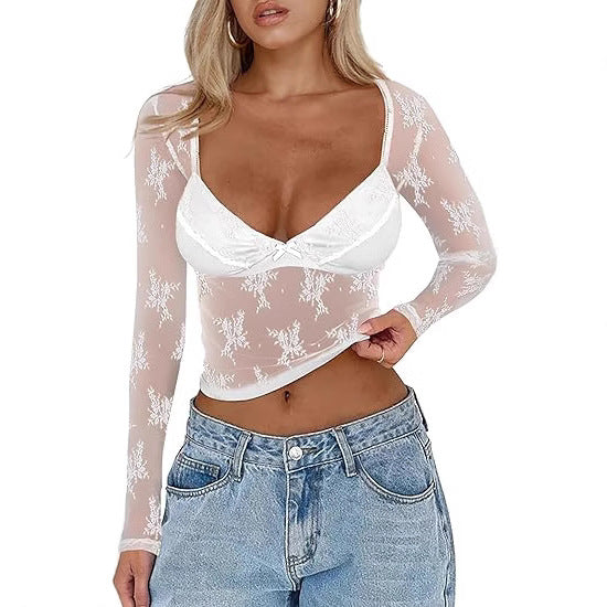 Kvinnor Transparent Spetsblus med eleganta Detaljer Mirla-Eva Jonsson
