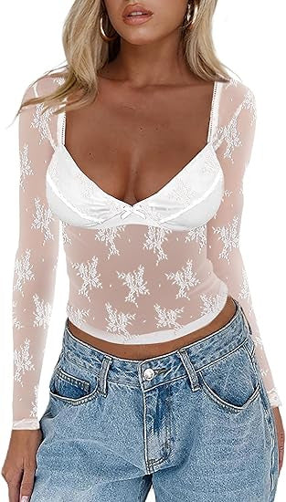 Kvinnor Transparent Spetsblus med eleganta Detaljer Mirla-Eva Jonsson