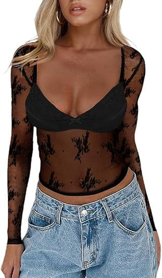 Kvinnor Transparent Spetsblus med eleganta Detaljer Mirla-Eva Jonsson
