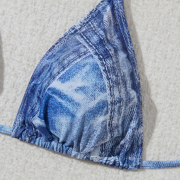 Kvinnor Triangel-Bikini I Jeans-Look med Justerbara Snörningar Mirla-Eva Jonsson
