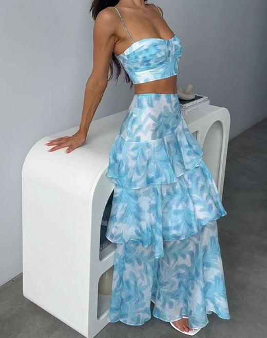 Kvinnor Tvådelad Set med Flödande Maxikjol och Crop Top-Eva Jonsson