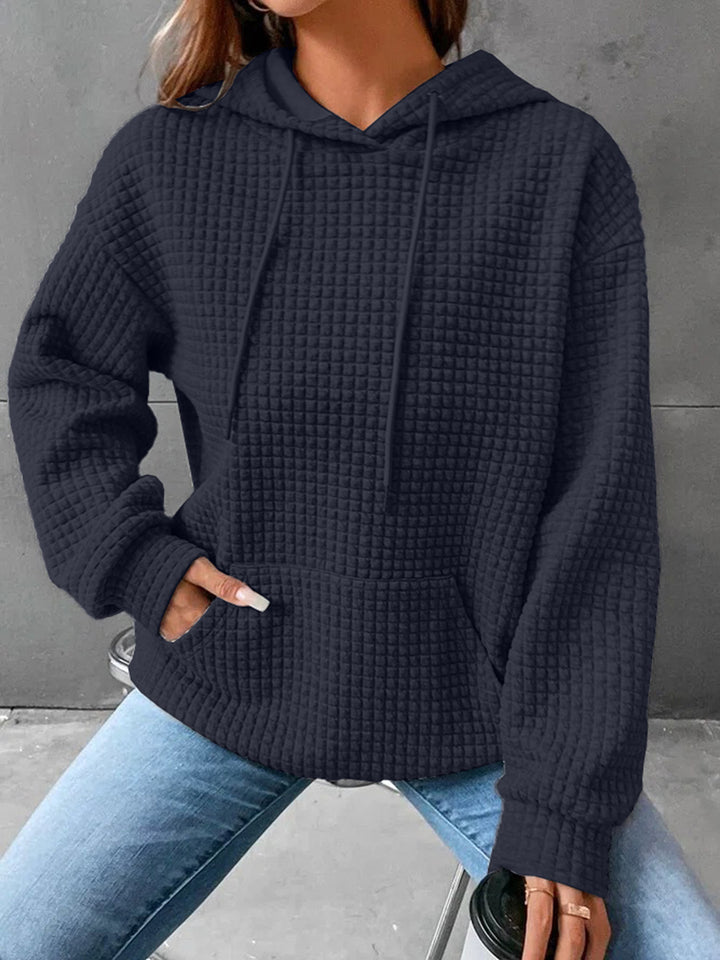 Kvinnor Vaffelstruktur Hoodie med Kängurufick och Avslappnad Snitt Mirla-Eva Jonsson
