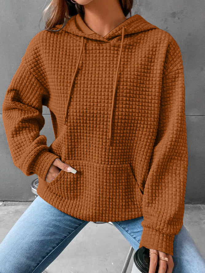 Kvinnor Vaffelstruktur Hoodie med Kängurufick och Avslappnad Snitt Mirla-Eva Jonsson