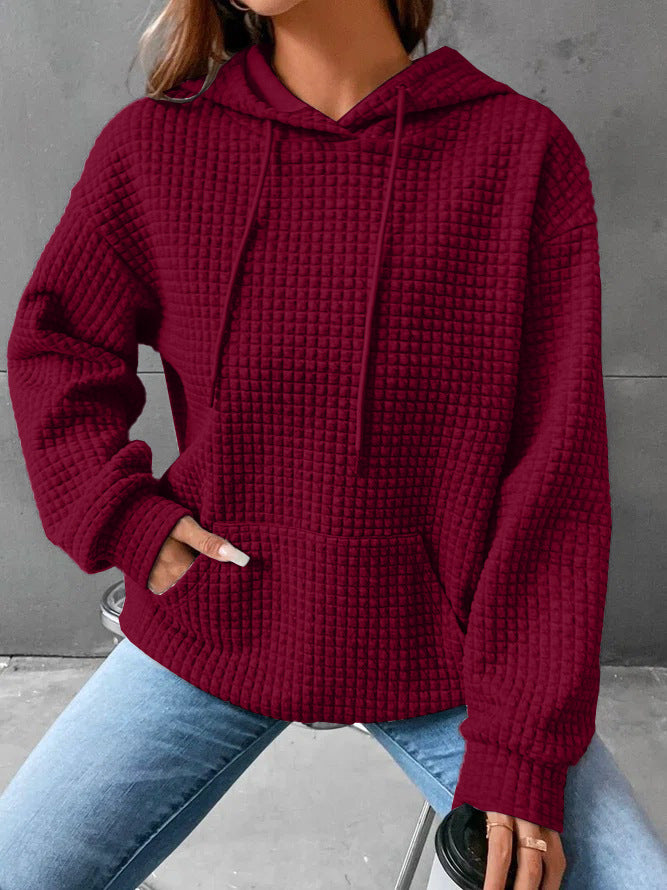 Kvinnor Vaffelstruktur Hoodie med Kängurufick och Avslappnad Snitt Mirla-Eva Jonsson