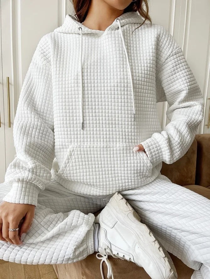 Kvinnor Vaffelstruktur Hoodie med Kängurufick och Avslappnad Snitt Mirla-Eva Jonsson