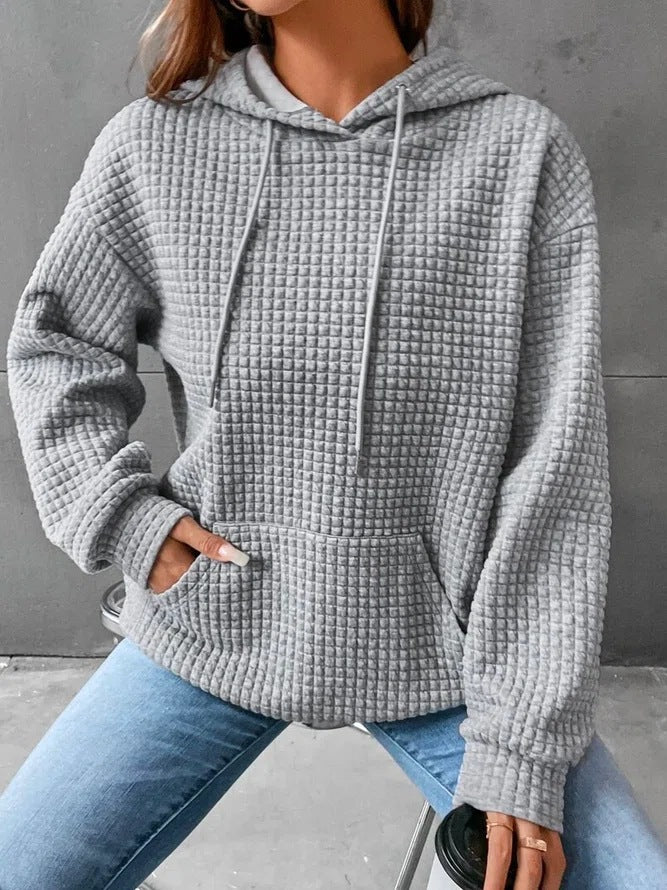 Kvinnor Vaffelstruktur Hoodie med Kängurufick och Avslappnad Snitt Mirla-Eva Jonsson