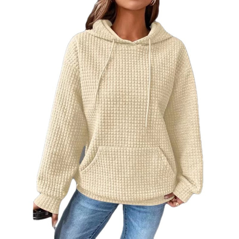 Kvinnor Vaffelstruktur Hoodie med Kängurufick och Avslappnad Snitt Mirla-Eva Jonsson