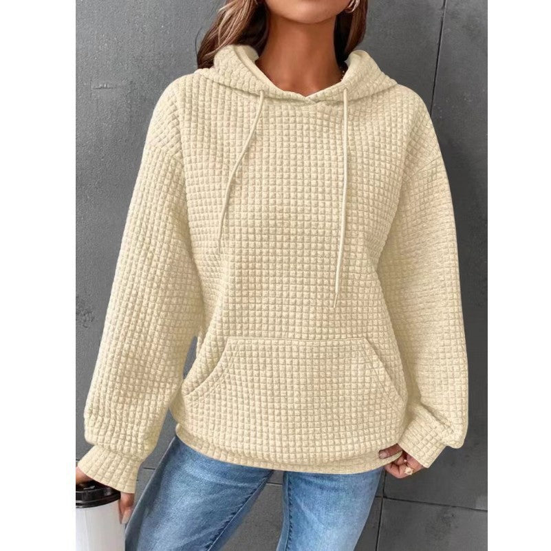 Kvinnor Vaffelstruktur Hoodie med Kängurufick och Avslappnad Snitt Mirla-Eva Jonsson
