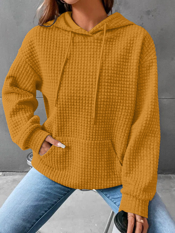 Kvinnor Vaffelstruktur Hoodie med Kängurufick och Avslappnad Snitt Mirla-Eva Jonsson