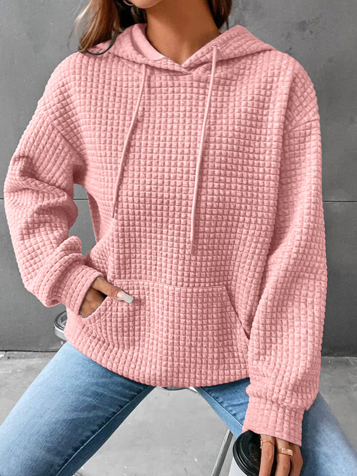 Kvinnor Vaffelstruktur Hoodie med Kängurufick och Avslappnad Snitt Mirla-Eva Jonsson