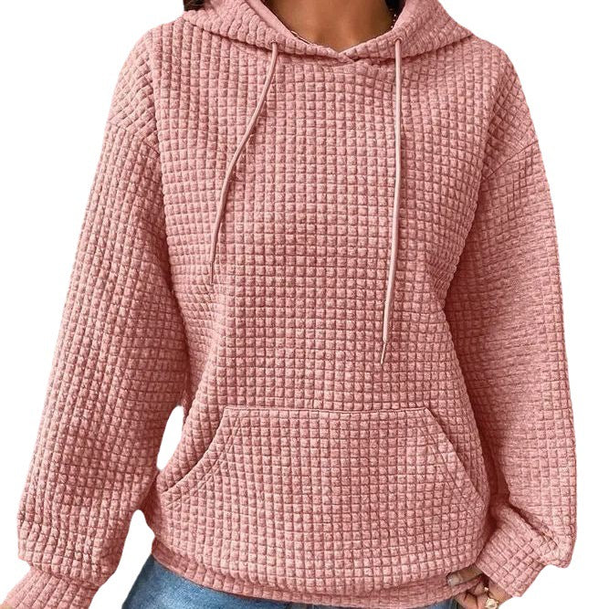 Kvinnor Vaffelstruktur Hoodie med Kängurufick och Avslappnad Snitt Mirla-Eva Jonsson