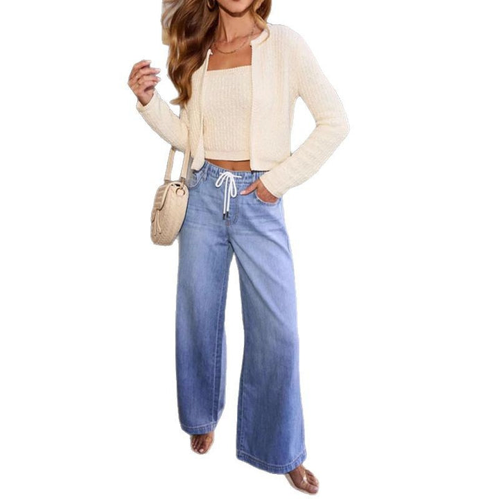 Kvinnor Vida Denimbyxor med Elastisk Midja och Modern Dragsko Mirla-Eva Jonsson