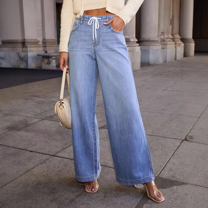 Kvinnor Vida Denimbyxor med Elastisk Midja och Modern Dragsko Mirla-Eva Jonsson