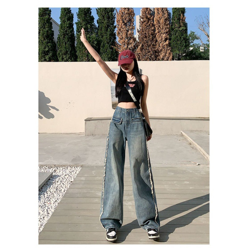 Kvinnor Vida Klipp Denim Jeans med Fransar och Höga Ben Mirla-Eva Jonsson