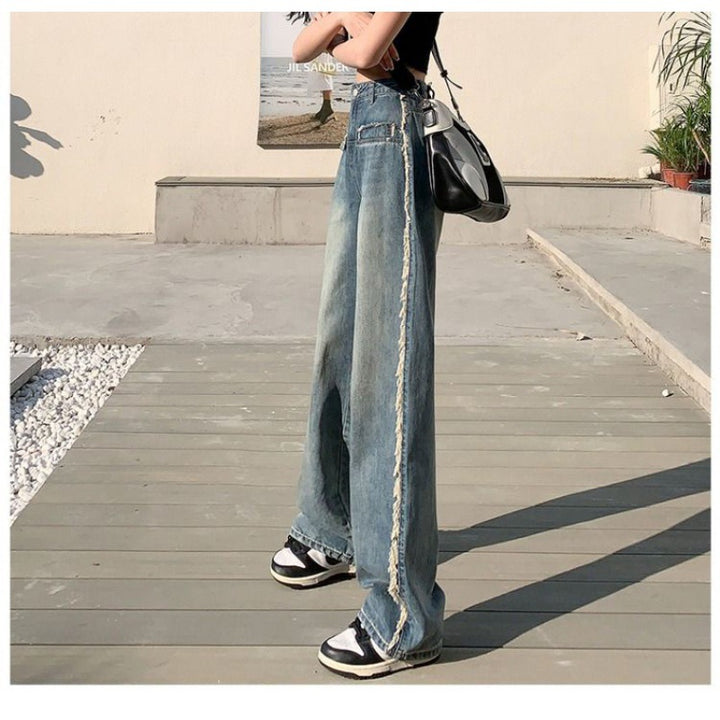 Kvinnor Vida Klipp Denim Jeans med Fransar och Höga Ben Mirla-Eva Jonsson