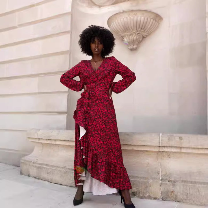 Kvinnor Wrap-klänning med elegant leopardmönster och flytande kjol Mirla-Eva Jonsson