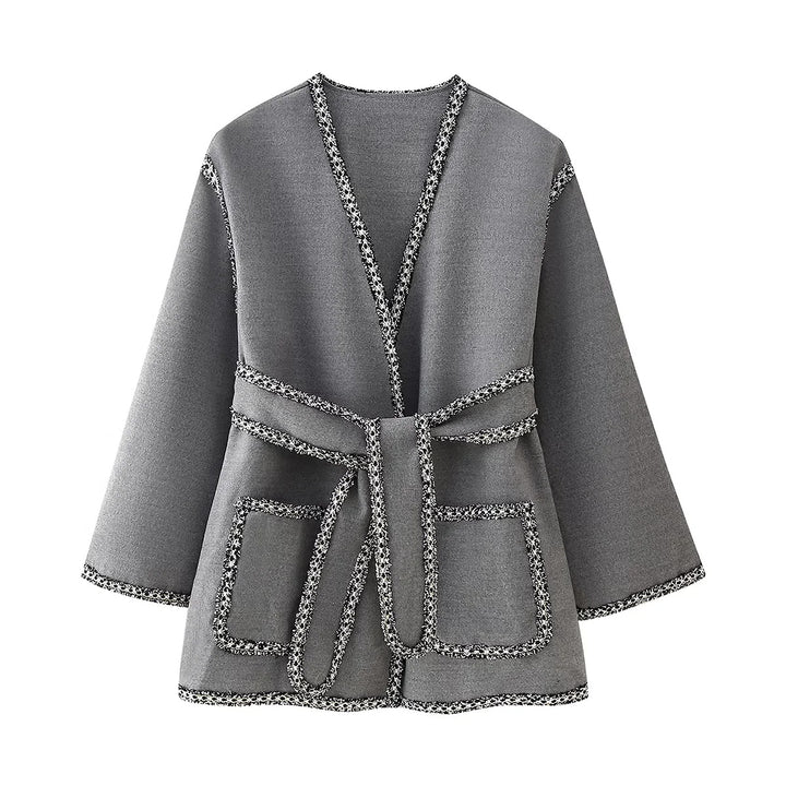Kvinnor avslappnad cardigan med praktiska fickor och elegant snörning Mirla-Eva Jonsson