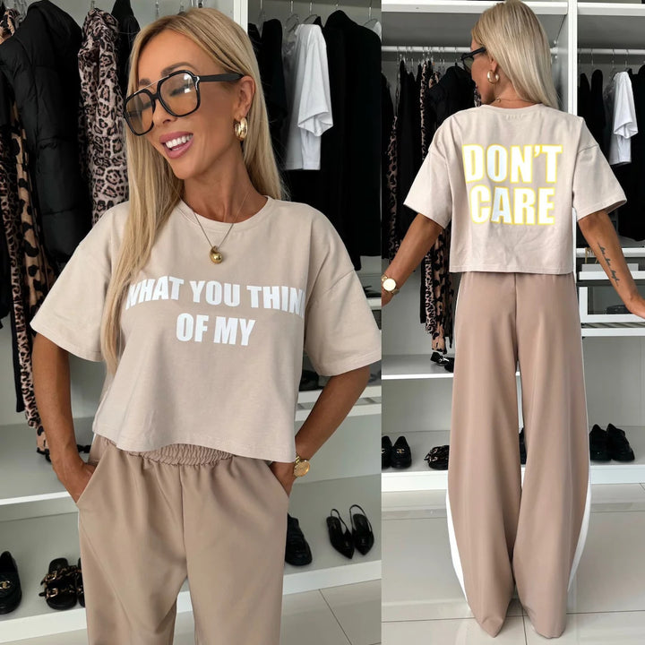 Kvinnor avslappnad crop top och vida jogger byxor set Mirla-Eva Jonsson
