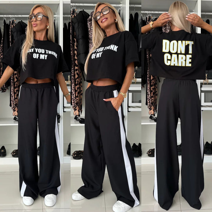 Kvinnor avslappnad crop top och vida jogger byxor set Mirla-Eva Jonsson
