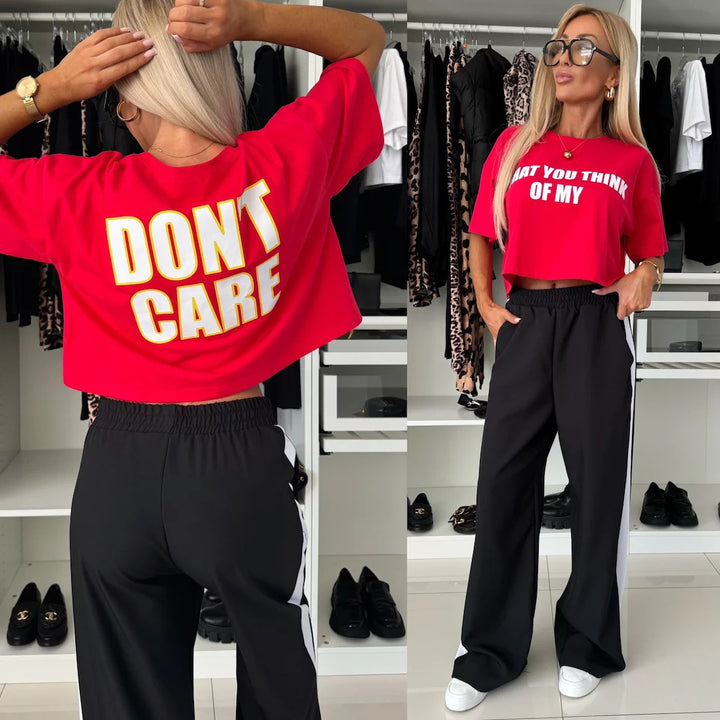 Kvinnor avslappnad crop top och vida jogger byxor set Mirla-Eva Jonsson